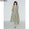 COCOBELLA气质通勤V领无袖连衣裙夏玉石扣抽绳背心裙FR7008-2 商品缩略图0
