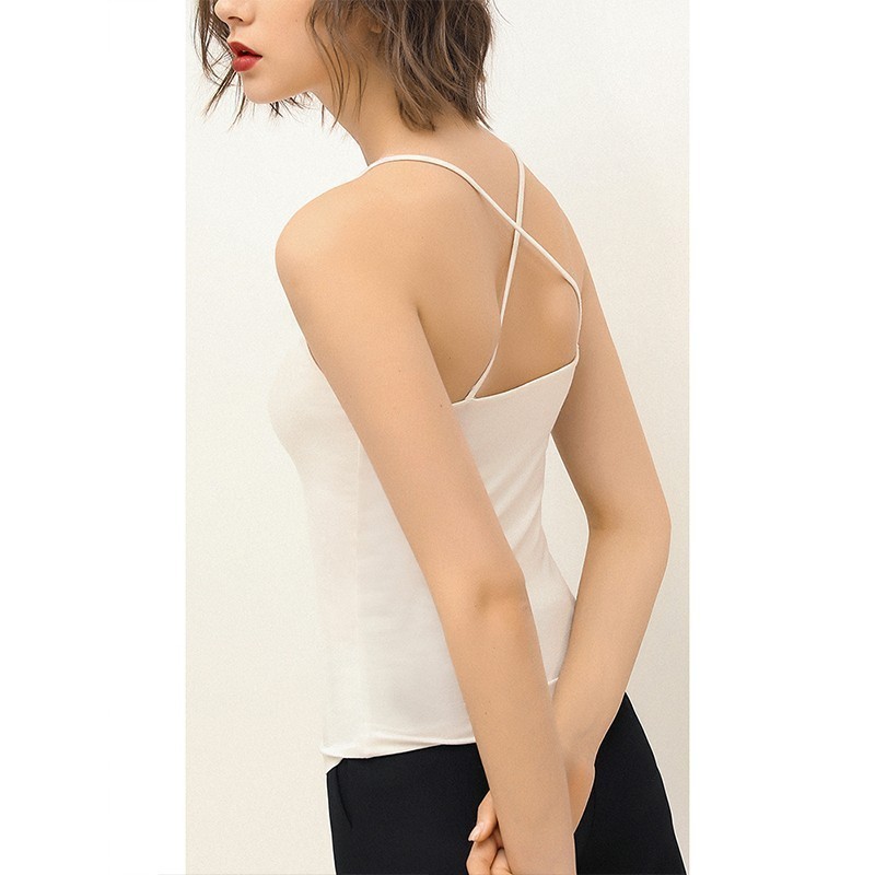 简约纯色吊带女舒适内搭后背交叉带打底背心DA37