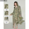 【限时秒杀】COCOBELLA写意晕染印花连衣裙女开衩喇叭袖高腰茶歇裙FR3007 商品缩略图0