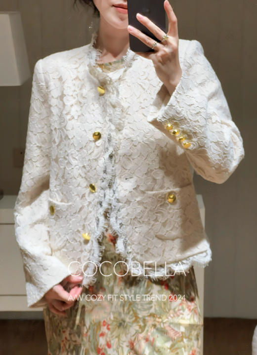 COCOBELLA重工水溶蕾丝花边外套女奢感通勤小香风西装SC0001 商品图0