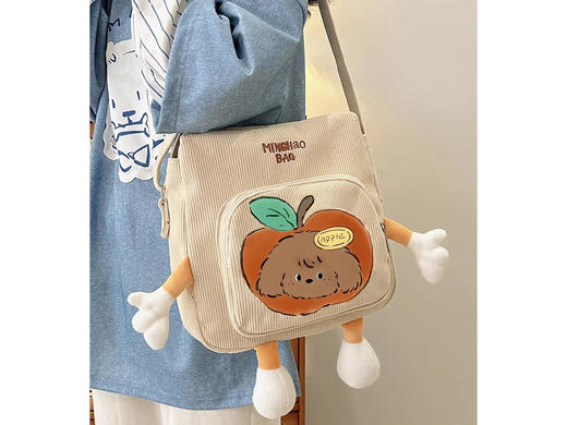裁缝学苑AH14灯芯绒斜挎包女小学生初中生可爱卡通汉堡补习单肩包 商品图4