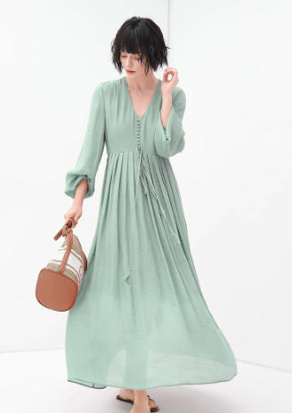 COCOBELLA法式优雅大摆V领连衣裙度假沙滩长裙NFR16 商品图0