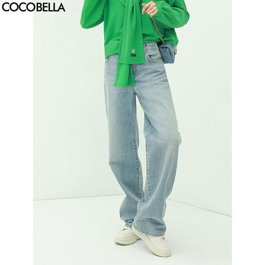 COCOBELLA复古水洗磨白低腰牛仔裤女早秋宽松休闲拖地直筒裤DN73 商品图0