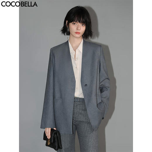 COCOBELLA简约气质裸领精纺西装通勤职业一粒扣西服外套SI69 商品图0