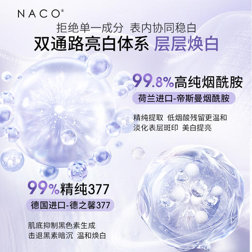 【微信会员专享福利】#NACO烟酰胺光感美白淡斑套组（烟酰胺次抛30支+光感美白水150ml+光感美白乳120ml） 商品图9