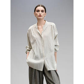 COCOBELLA设计感捏褶小立领条纹衬衫宽松休闲精致衬衣SR0019
