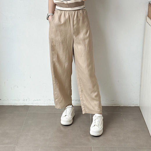 高级亚麻雾霾蓝直筒休闲裤 商品图6