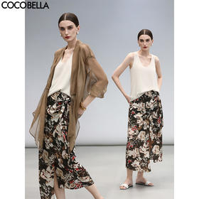 COCOBELLA设计感绑带复古繁花半身裙秋优雅围裹式长裙HS3065