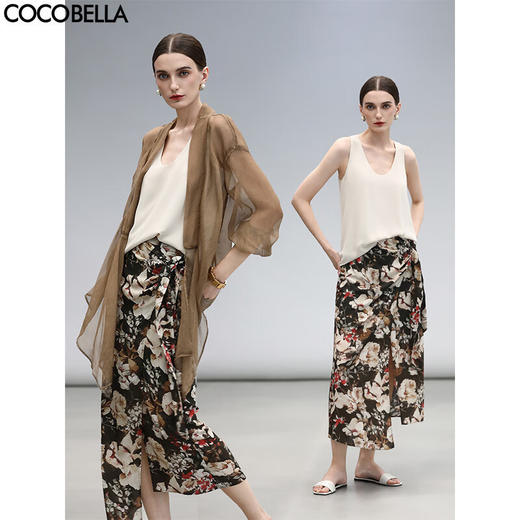 COCOBELLA设计感绑带复古繁花半身裙秋优雅围裹式长裙HS3065 商品图0