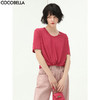COCOBELLA质感金属LOGO凉感针织T恤气质玫红色圆领短袖TS125 商品缩略图0