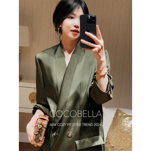 OCOBELLA重工贡针青果领丝光缎面西装老钱风精致OL西服SI7019 商品图0