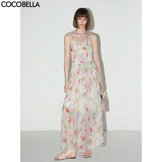COCOBELLA晕染印花压褶莱赛尔连衣裙夏抽褶仙女吊带裙FR0036 商品图0