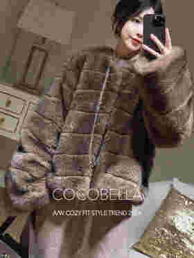 COCOBELLA中古风仿貂绒横排工艺环保皮草外套御寒大衣FU3005
