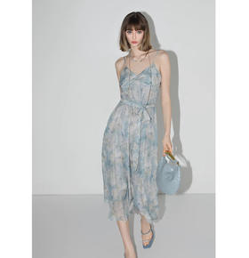 COCOBELLA设计感拧花吊带裙夏雪纺印花清新度假风连衣裙FR188