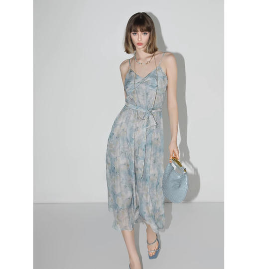 COCOBELLA设计感拧花吊带裙夏雪纺印花清新度假风连衣裙FR188 商品图0