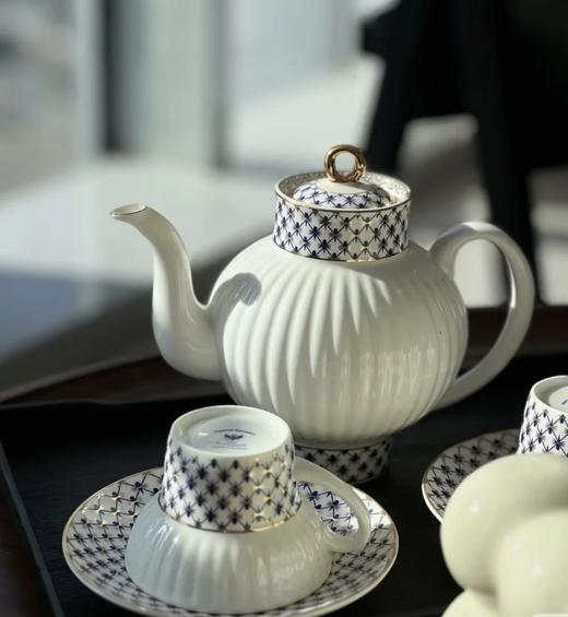 高端瓷器爱好者必入！瓷白钴蓝网纹系列   绝美骨瓷套装三件套 商品图0