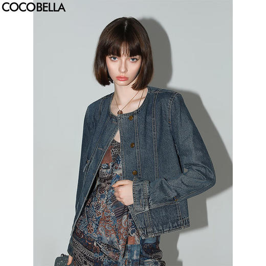 COCOBELLA质感铆钉金属扣牛仔西装外套女复古丹宁夹克DN628 商品图0
