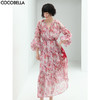 COCOBELLA度假风玫瑰花苞腰绳印花雪纺连衣裙吊带裙两件套FR176-2 商品缩略图0