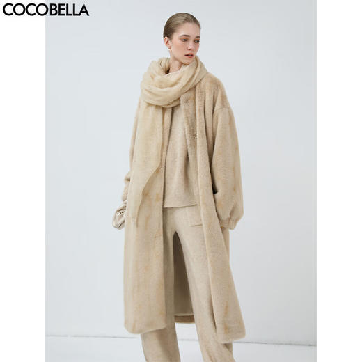 COCOBELLA奢华仿全抽水貂环保皮草女浅金原色长款大衣FU0005 商品图0