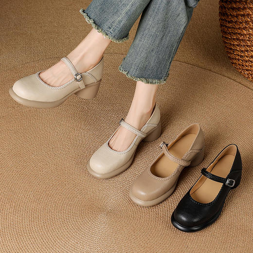 【预售5天】法式粗跟软底一字扣带，圆头中跟玛丽珍鞋不累脚DPJ&2982 商品图4