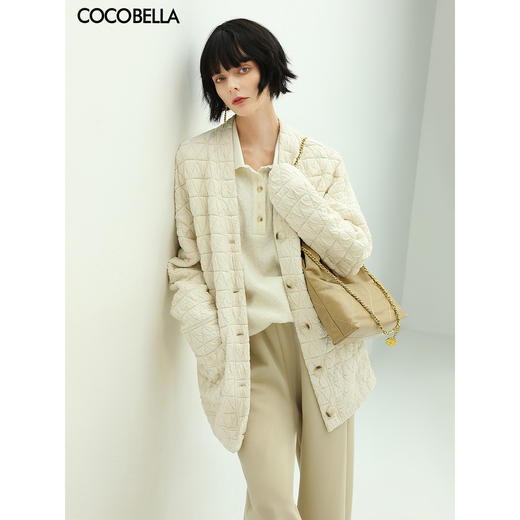 COCOBELLA重工几何绗缝外套女春休闲舒适裸领开衫上衣SC901 商品图0
