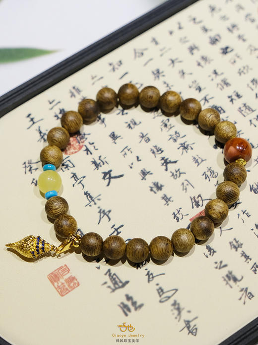 巧也【沉韵禅心】8mm奇楠沉香配南红蜜蜡手珠国风手串禅意风 商品图11