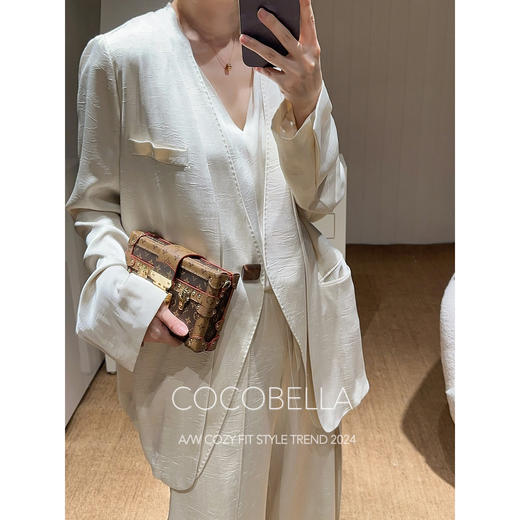 COCOBELLA奢感肌理缎面假两件西装女25春夏商务通勤外套SI0006-3 商品图0