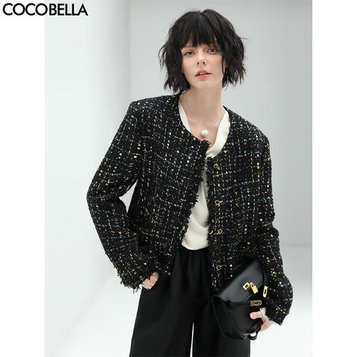 COCOBELLA轻奢名媛小香风粗花呢外套女通勤毛边裸领西装WL913 商品图0