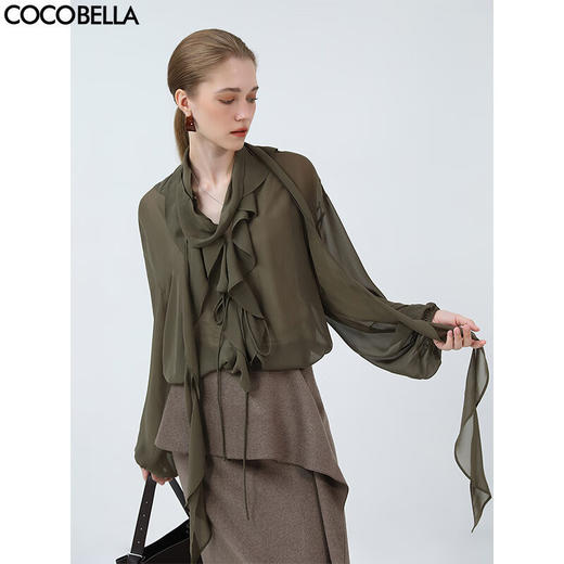 COCOBELLA多层次荷叶边飘带气质雪纺衫春夏灵动飘逸开衫LC0007 商品图0