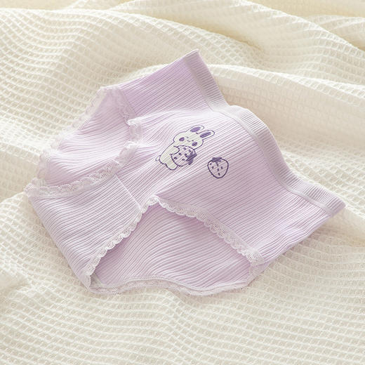 【YW】无忧购5条装螺纹棉内裤日系可爱紫色少女卡通兔子草莓8022（截单后3-5天发货) 商品图5