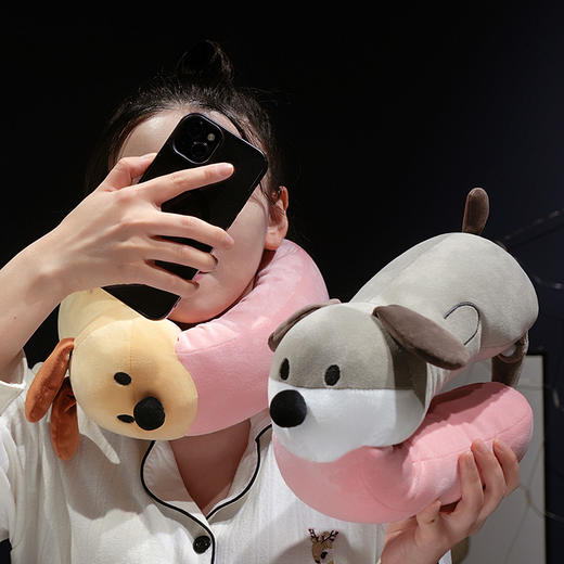 自然醒长舌狗系列趣味U枕创意狗狗毛绒玩具公仔护颈枕飞机旅行头枕QYL 商品图9