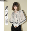 【秒杀】COCOBELLA新中式蕾丝拼接条纹衬衫女通勤立领长袖衬衣SR0015-2 商品缩略图0