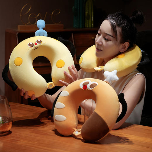 自然醒美食系列记忆棉U枕套盒卡通旅行头枕颈部便携车用颈椎枕可收纳盒QYL 商品图12