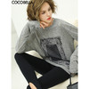 COCOBELLA时尚巴洛克印花长袖T恤女花纱灰色宽松针织上衣TS44 商品缩略图0