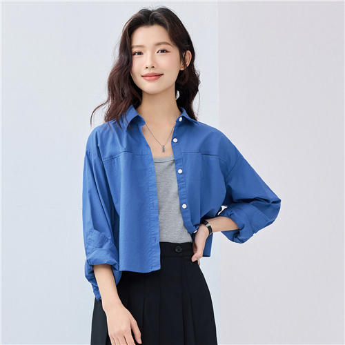 佐丹奴女装25年新款蔚蓝经典系列时尚短款长袖衬衫05345001 商品图1