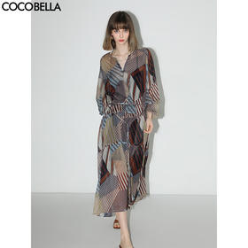 COCOBELLA度假风波普印花雪纺连衣裙吊带裙两件套FR0018-2