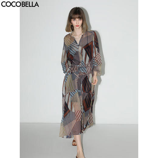 COCOBELLA度假风波普印花雪纺连衣裙吊带裙两件套FR0018-2 商品图0