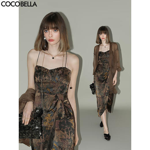 【限时秒杀】COCOBELLA[清平乐]新中式缎面印花吊带裙夏国风连衣裙FR0012 商品图0