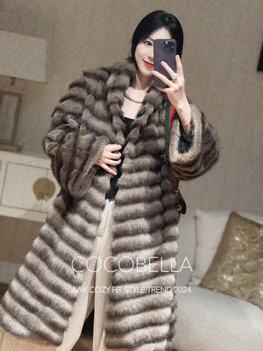 COCOBELLA仿水貂原色夹革环保皮草外套长款御寒大衣FU0007 商品图0