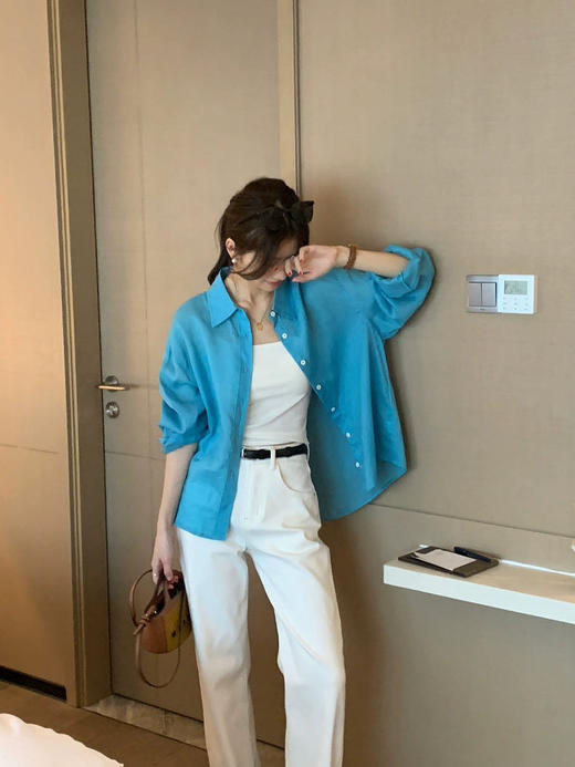 特调BaiLIDE夏季海岸蓝苎麻棉衬衫 商品图2