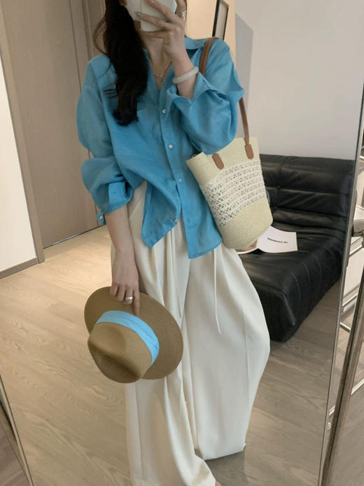 特调BaiLIDE夏季海岸蓝苎麻棉衬衫 商品图8