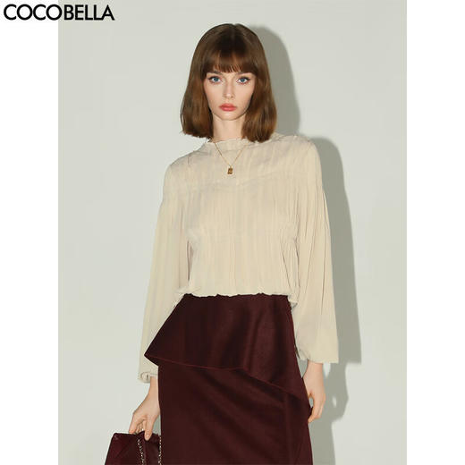 【专属秒杀】COCOBELLA[气质名媛风]手工压褶木耳边衬衫冬飘带衬衣SR7062 商品图0
