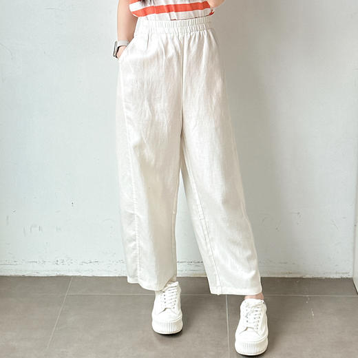 高级亚麻雾霾蓝直筒休闲裤 商品图10