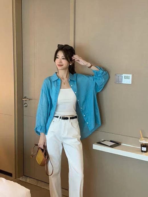 特调BaiLIDE夏季海岸蓝苎麻棉衬衫 商品图1