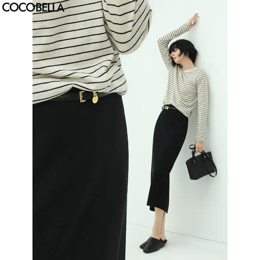 COCOBELLA简约黑色后开叉针织裙女高腰半身裙长裙HS97 商品图0