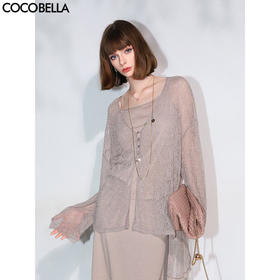 COCOBELLA精致镂空微透视针织开衫女早秋慵懒风蕾丝衫SC0046-3