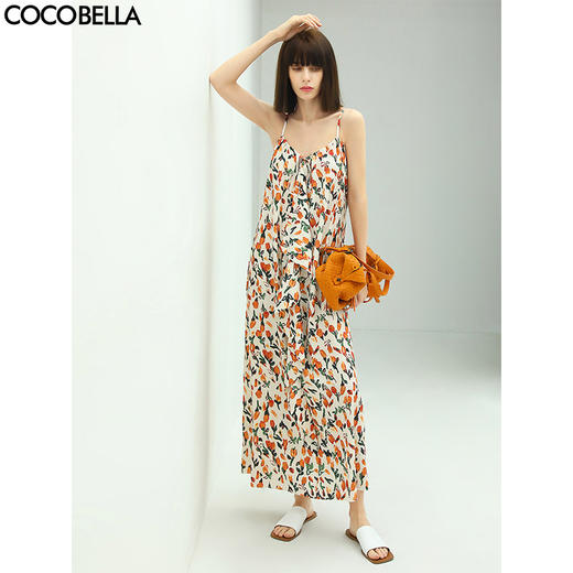 COCOBELLA油画风郁金香吊带裙女夏度假风碎花连衣裙长裙FR118 商品图0