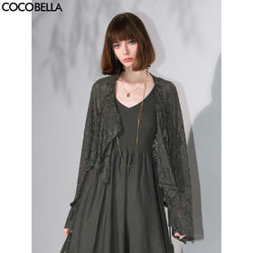 COCOBELLA不规则下摆镂空蕾丝针织衫提花流苏飘带开衫MZ7035