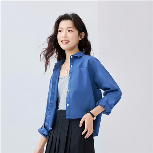 佐丹奴女装25年新款蔚蓝经典系列时尚短款长袖衬衫05345001 商品图0