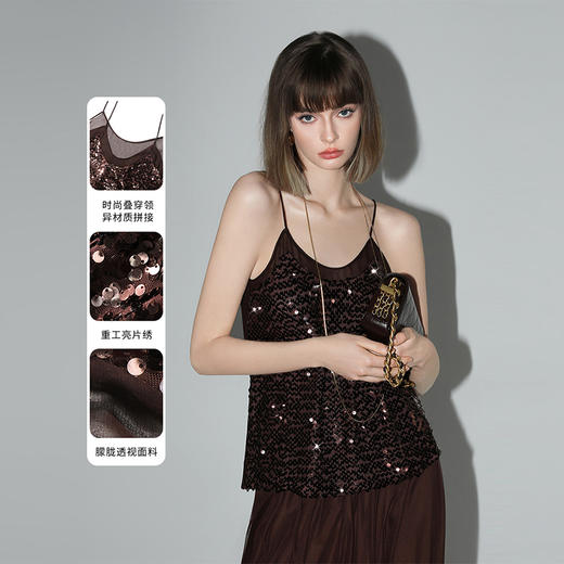 COCOBELLA气质优雅亮片绣吊带微性感V领内搭可外穿背心DA13-3 商品图0